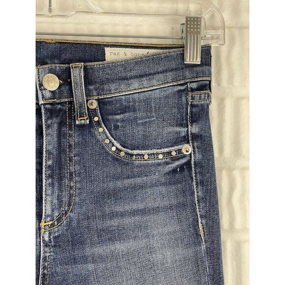 Rag & Bone Jeans Size 24 High Rise Skinny 10 Inch Capri Studded Blue Revolve - Picture 4 of 10